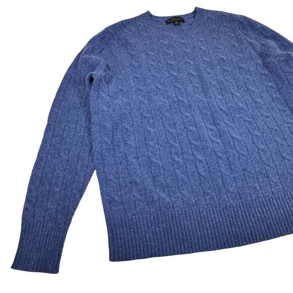 Brooks Brothers English Lambswool Mens Cable Knit Sweater Sz M Blue Preppy